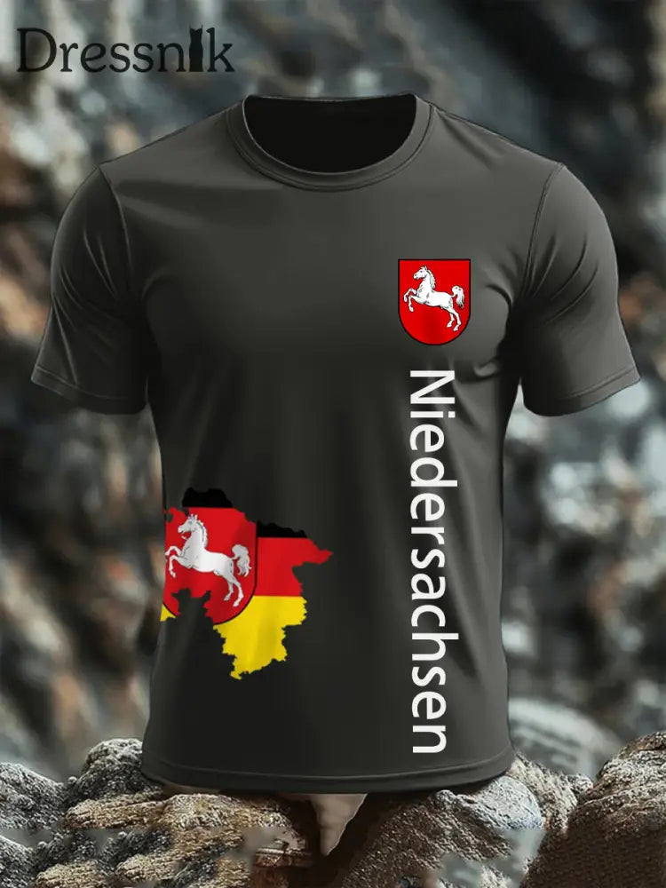 Kurzarm-T-Shirt aus Baumwolle für Herren Niedersachsen Dunkelgrau / S