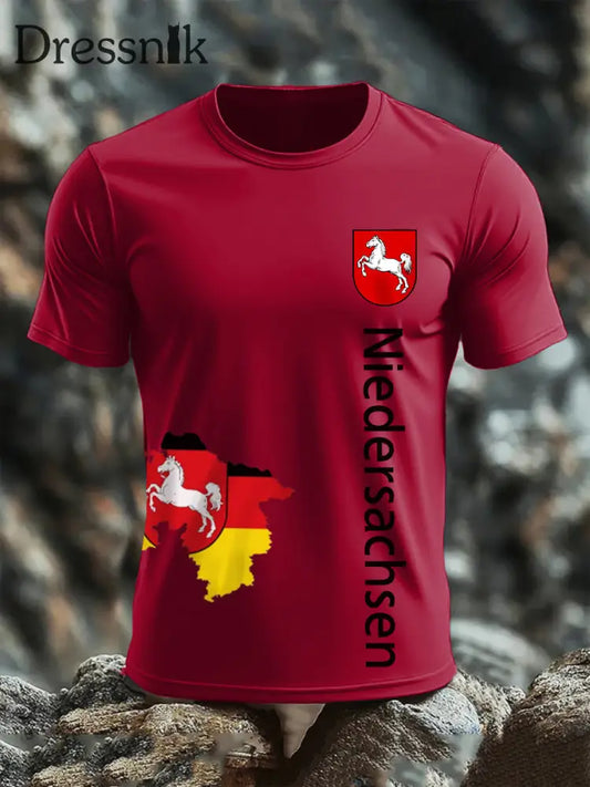 Kurzarm-T-Shirt aus Baumwolle für Herren Niedersachsen Tiefrot / S