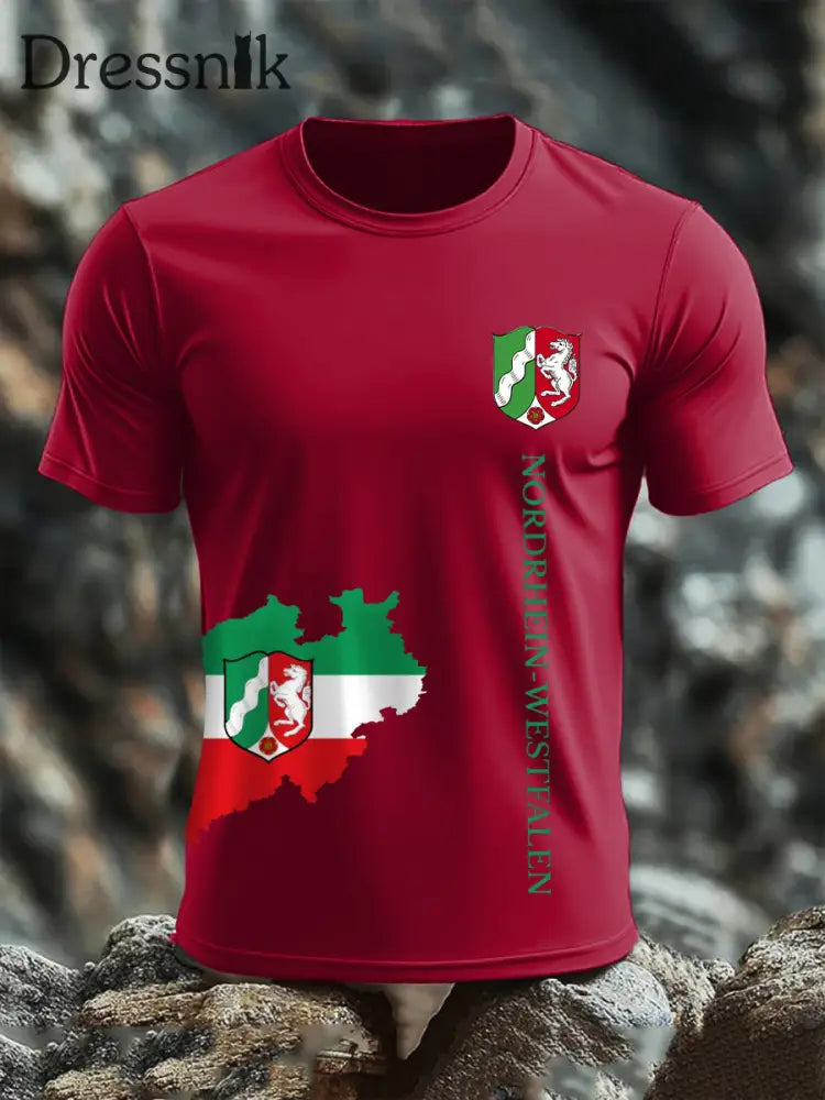 Kurzarm-T-Shirt aus Baumwolle für Herren Nordrhein-Westfalen Tiefrot / S