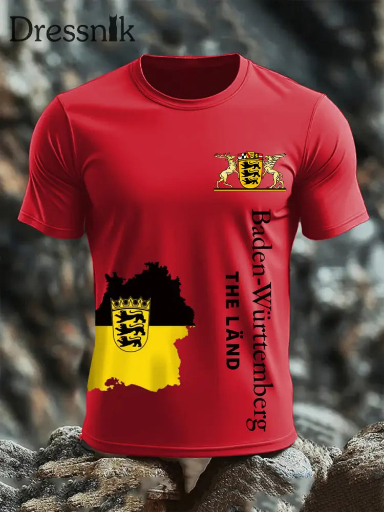 Kurzarm-T-Shirt aus Baumwolle für Männer Baden-Württ emberg Reines Rot / S