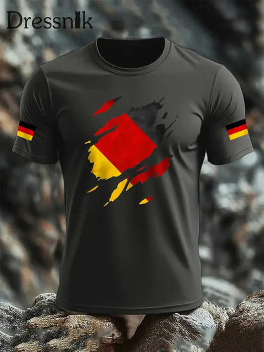 Kurzarm-T-Shirt aus Baumwolle für Männer mit Deutschland-Flagge Dunkelgrau / S