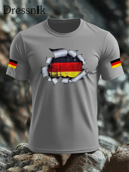Kurzarm-T-Shirt aus Baumwolle für Männer mit Deutschland-Flagge Hellgrau / S