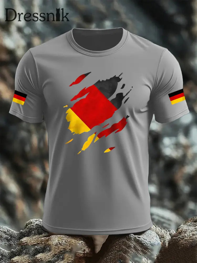 Kurzarm-T-Shirt aus Baumwolle für Männer mit Deutschland-Flagge Hellgrau / S