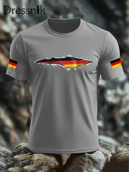 Kurzarm-T-Shirt aus Baumwolle für Männer mit Deutschland-Flagge Hellgrau / S