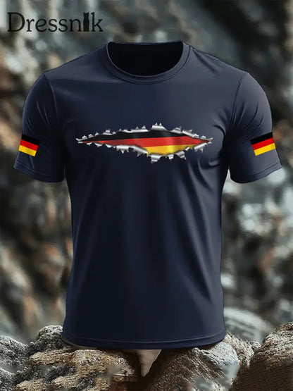 Kurzarm-T-Shirt aus Baumwolle für Männer mit Deutschland-Flagge Marineblau / S