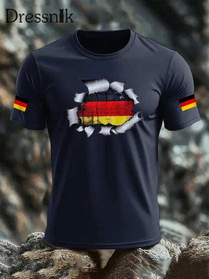Kurzarm-T-Shirt aus Baumwolle für Männer mit Deutschland-Flagge Marineblau / S