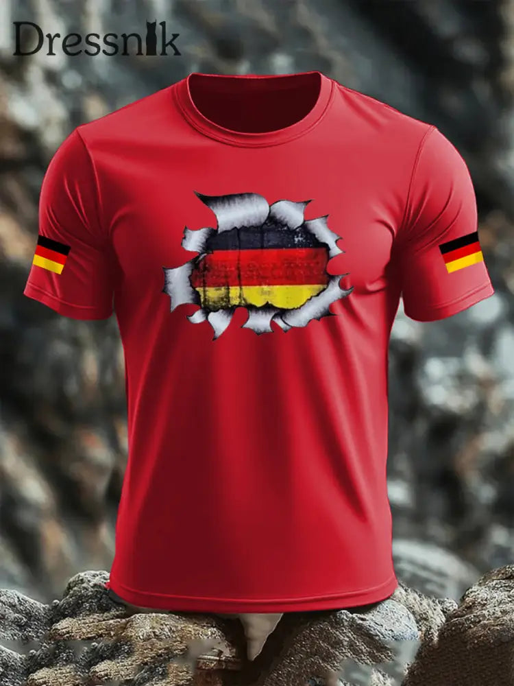 Kurzarm-T-Shirt aus Baumwolle für Männer mit Deutschland-Flagge reines Rot / S