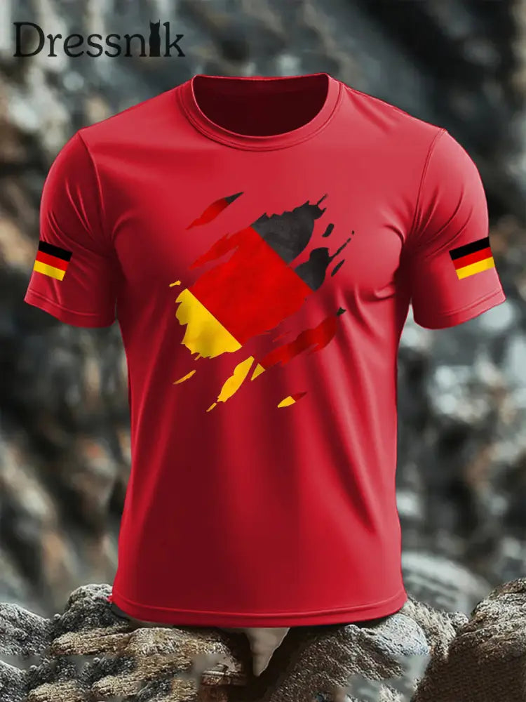 Kurzarm-T-Shirt aus Baumwolle für Männer mit Deutschland-Flagge Reines Rot / S