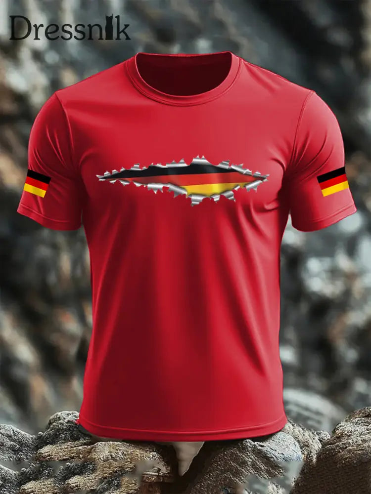 Kurzarm-T-Shirt aus Baumwolle für Männer mit Deutschland-Flagge Reines Rot / S