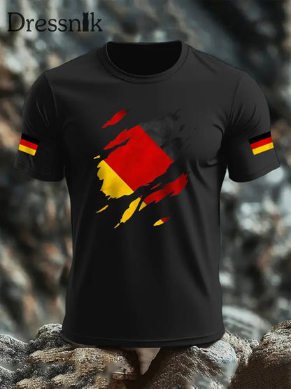 Kurzarm-T-Shirt aus Baumwolle für Männer mit Deutschland-Flagge Schwarz / S
