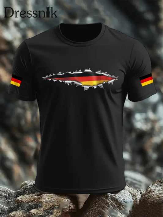 Kurzarm-T-Shirt aus Baumwolle für Männer mit Deutschland-Flagge Schwarz / S