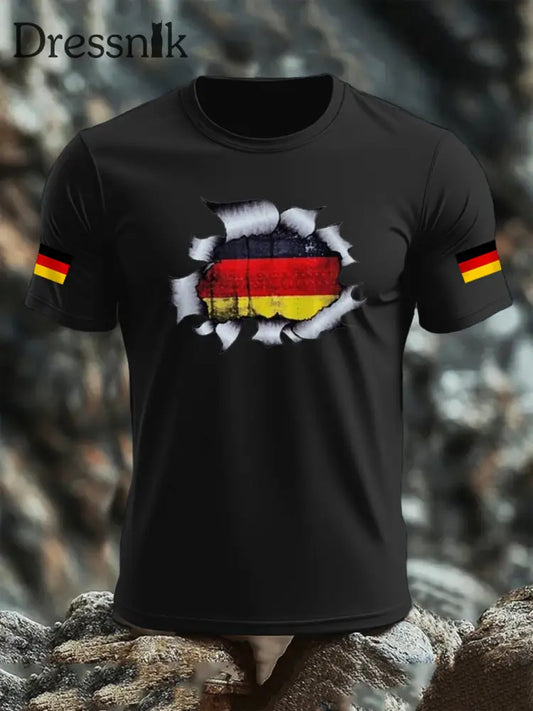 Kurzarm-T-Shirt aus Baumwolle für Männer mit Deutschland-Flagge Schwarz / S