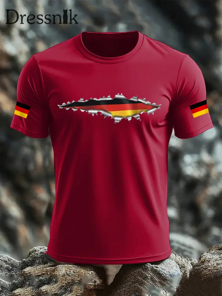 Kurzarm-T-Shirt aus Baumwolle für Männer mit Deutschland-Flagge Tiefrot / S