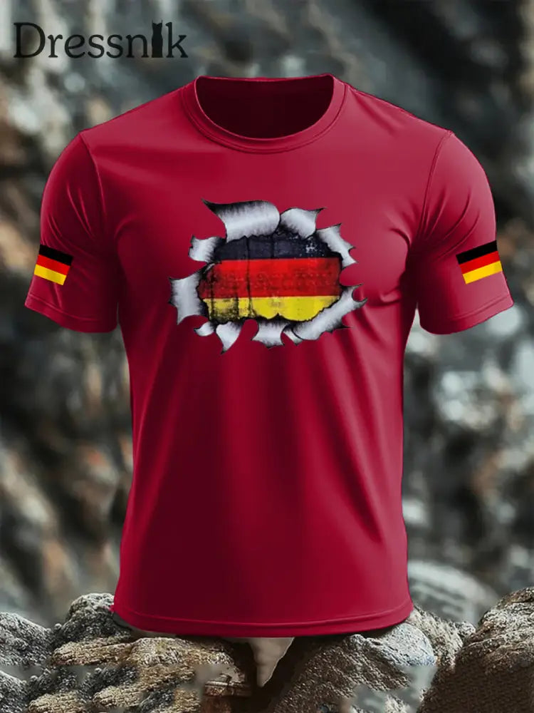 Kurzarm-T-Shirt aus Baumwolle für Männer mit Deutschland-Flagge Tiefrot / S