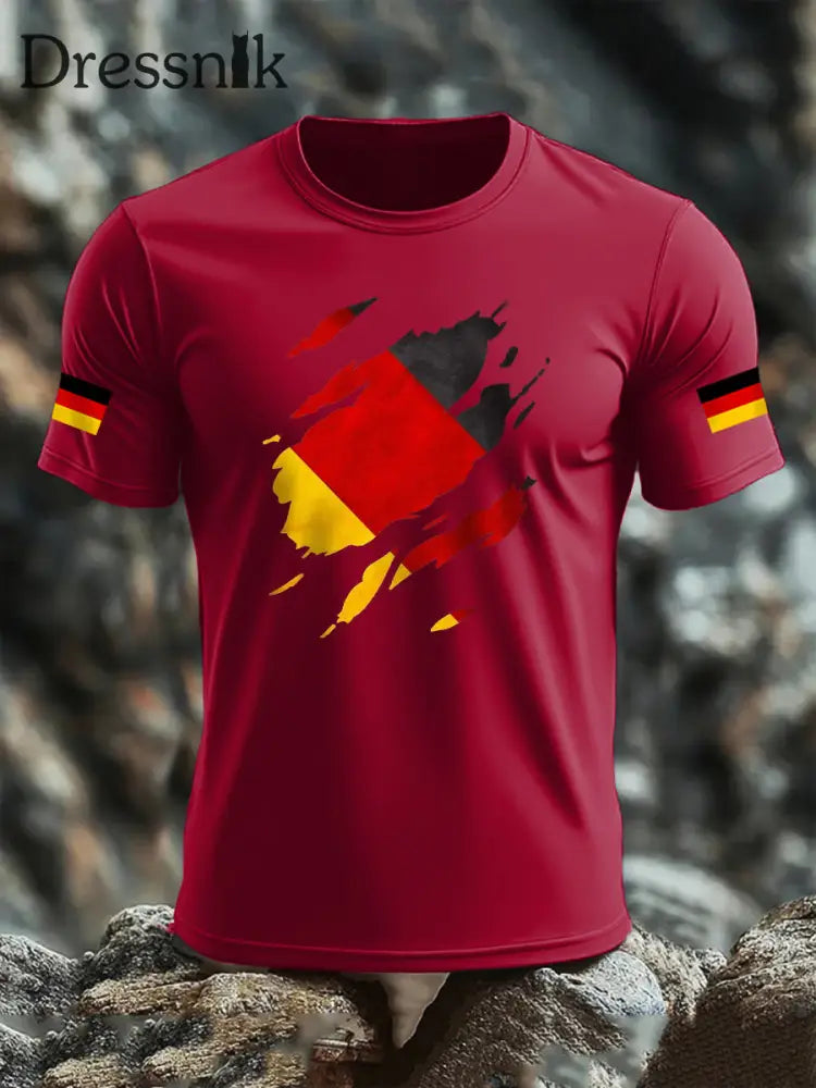 Kurzarm-T-Shirt aus Baumwolle für Männer mit Deutschland-Flagge Tiefrot / S