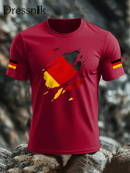 Kurzarm-T-Shirt aus Baumwolle für Männer mit Deutschland-Flagge Tiefrot / S