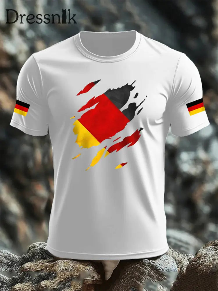 Kurzarm-T-Shirt aus Baumwolle für Männer mit Deutschland-Flagge Weiß / S