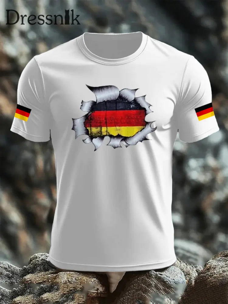 Kurzarm-T-Shirt aus Baumwolle für Männer mit Deutschland-Flagge Weiß / S