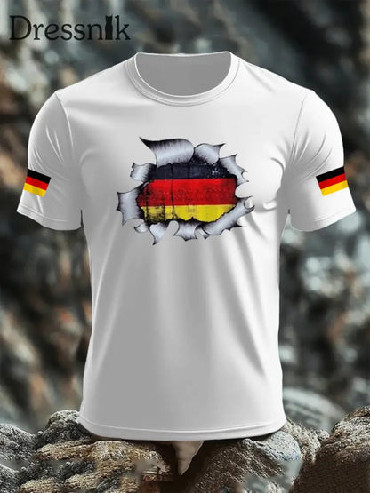 Kurzarm-T-Shirt aus Baumwolle für Männer mit Deutschland-Flagge Weiß / S