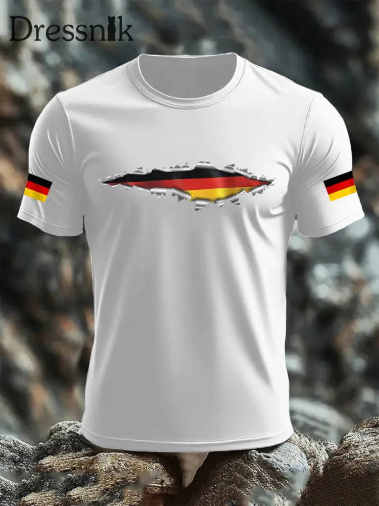Kurzarm-T-Shirt aus Baumwolle für Männer mit Deutschland-Flagge Weiß / S