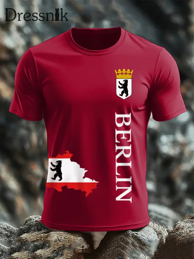 Kurzarm-T-Shirt aus Berliner Baumwolle für Männer Tiefrot / S