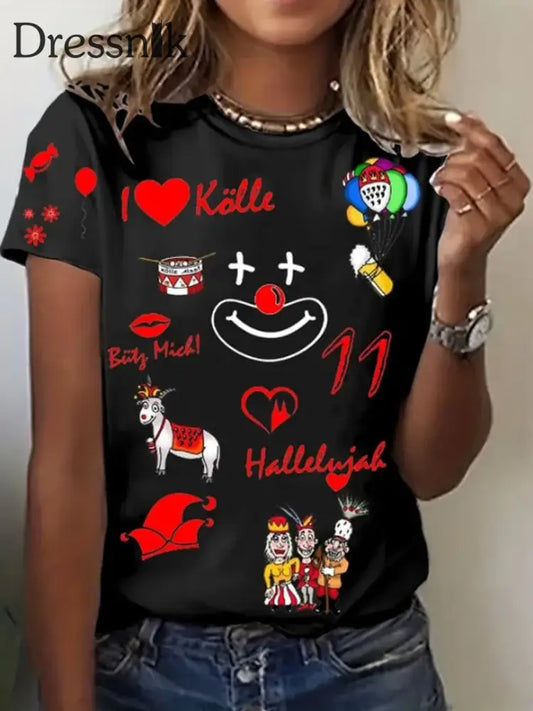 Kurzarm-T-Shirt für Damen Kölner Karneval