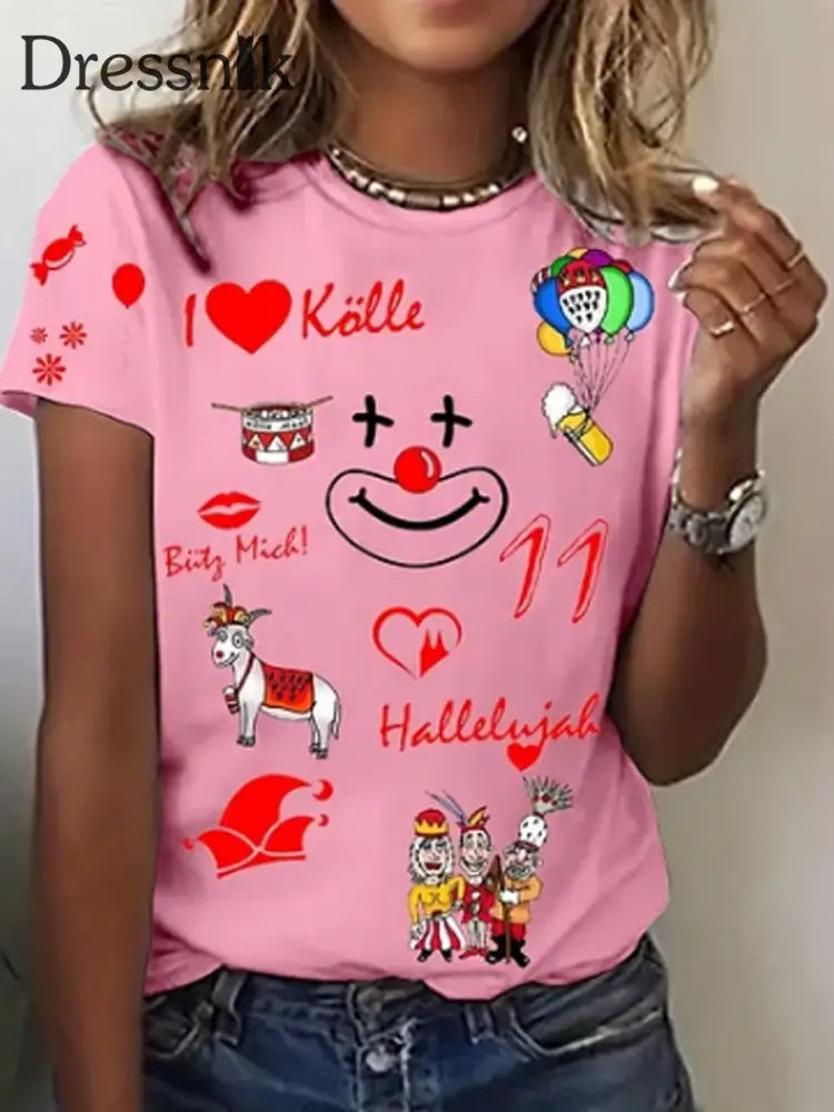 Kurzarm-T-Shirt für Damen Kölner Karneval Rosa / S