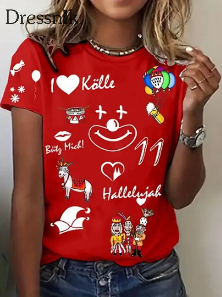 Kurzarm-T-Shirt für Damen Kölner Karneval Rot / S