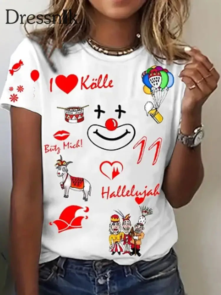 Kurzarm-T-Shirt für Damen Kölner Karneval Weiß / S