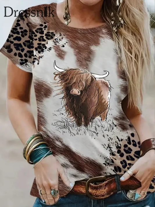 Kurzarm-T-Shirt für Frauen mit Hochland kuh bedruckt als bild / S