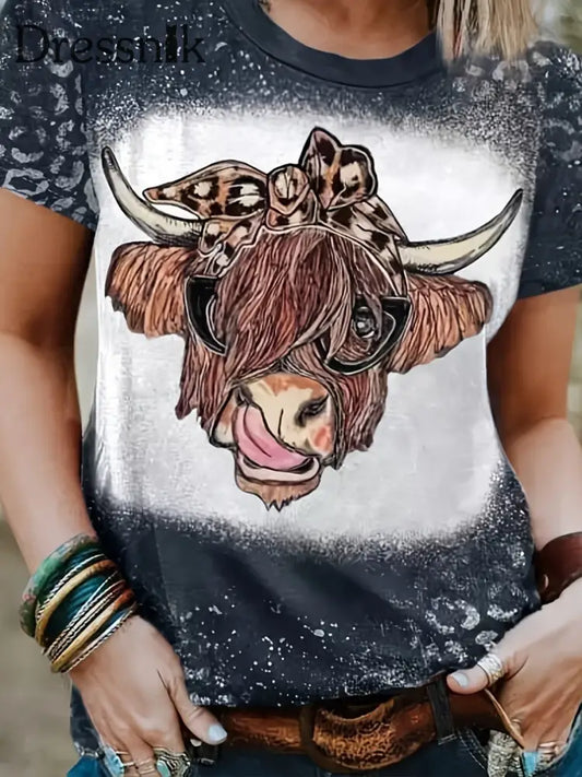 Kurzarm-T-Shirt für Frauen mit Hochland kuh bedruckt als bild / S