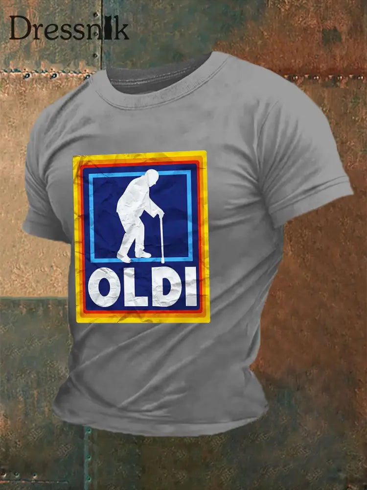 Kurzarm-T-Shirt für Herren OLDI bedruckt Hellgrau / S