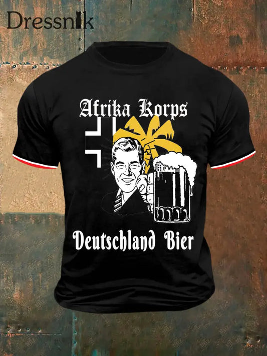 Kurzarm T-Shirt für Männer mit Afrika-Korps-Print in Vintage-Mode Schwarz / S