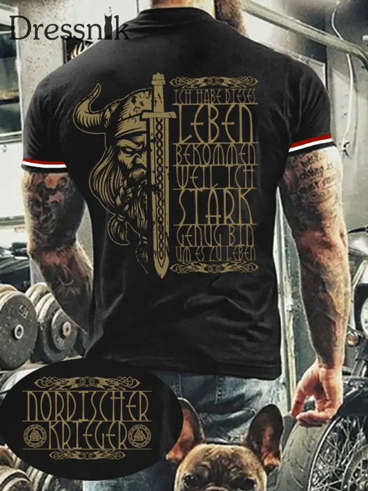 Kurzarm-T-Shirt für Männer Nordischer Krieger bedruckt Schwarz / S