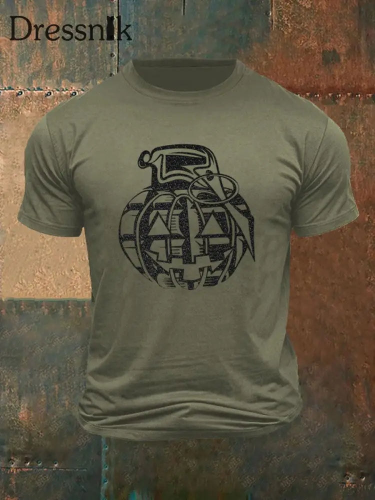 Kurzarm-T-Shirt mit Halloween-Print für Männer Armee grün / S