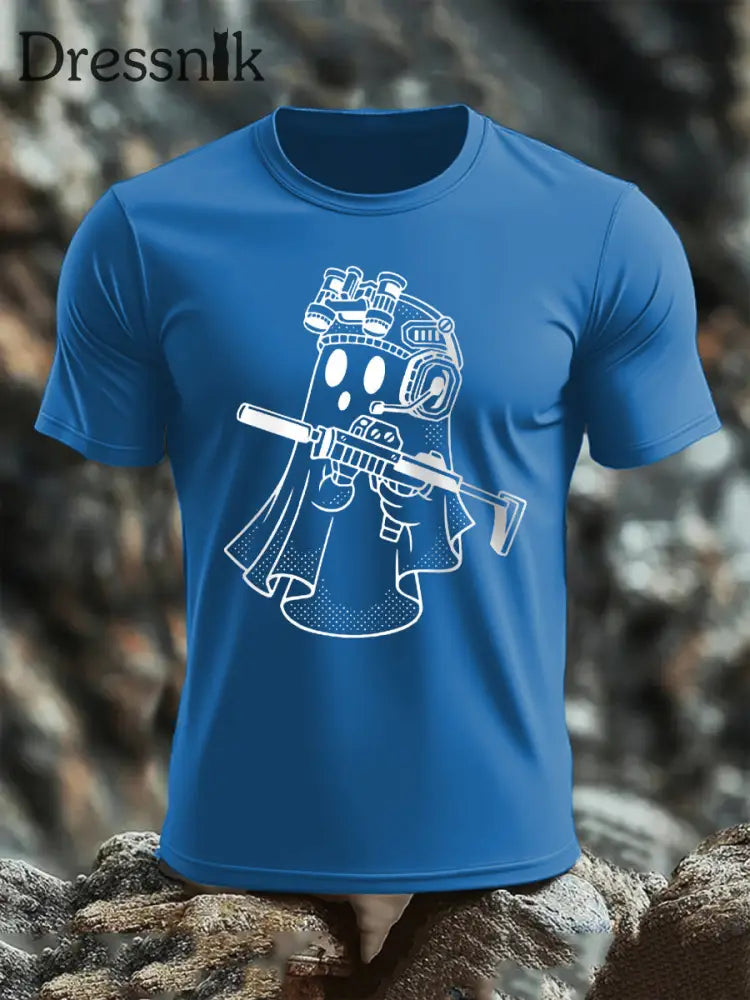 Kurzarm-T-Shirt mit Halloween-Print für Männer Blau / S
