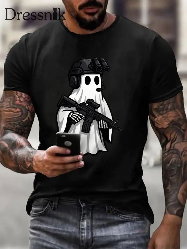 Kurzarm-T-Shirt mit Halloween-Print für Männer Schwarz / S