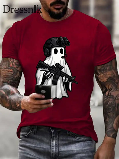 Kurzarm-T-Shirt mit Halloween-Print für Männer Tiefrot / S