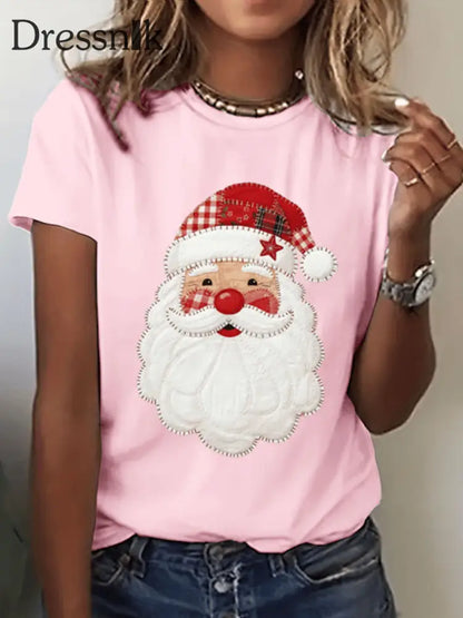 Kurzarm-T-Shirt mit Weihnachts mann druck für Frauen Hellrosa / S