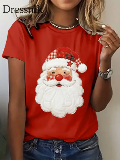 Kurzarm-T-Shirt mit Weihnachts mann druck für Frauen Rot / S