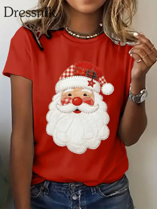 Kurzarm-T-Shirt mit Weihnachts mann druck für Frauen Rot / S