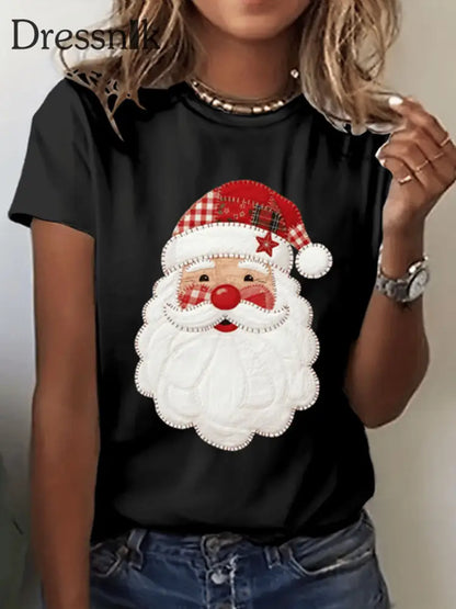 Kurzarm-T-Shirt mit Weihnachts mann druck für Frauen Schwarz / S