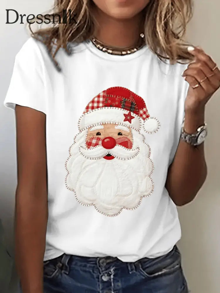 Kurzarm-T-Shirt mit Weihnachts mann druck für Frauen Weiß / S