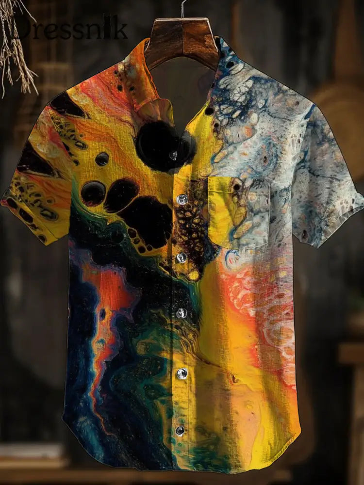 Kurzarm-Taschen hemd für Männer mit abstraktem Kunstdruck A / S