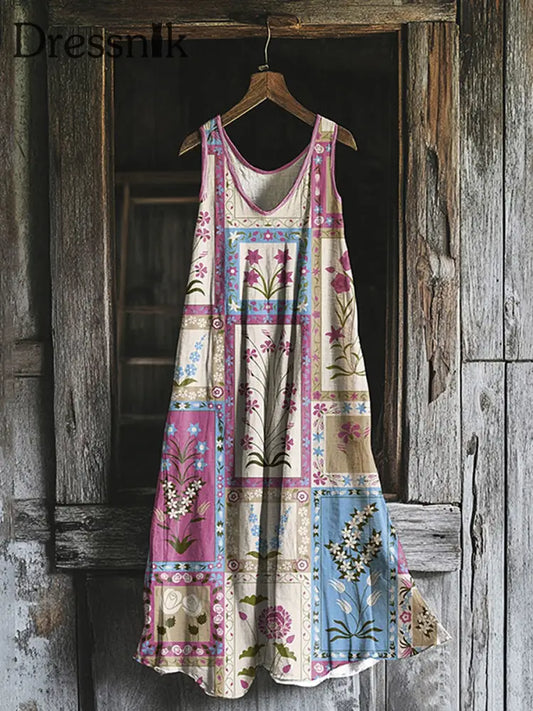 Lässiges ärmelloses Kleid für Damen geometrische Pflanzen blumen als bild / S