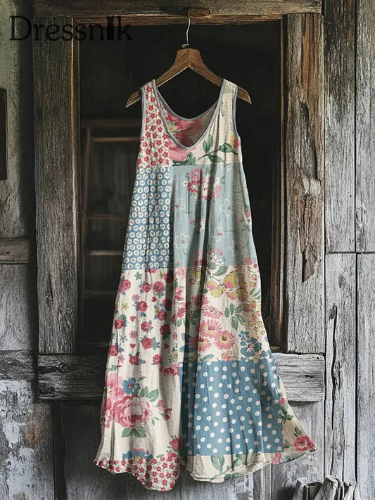 Lässiges ärmelloses Kleid für Damen geometrische Pflanzen blumen als bild / S