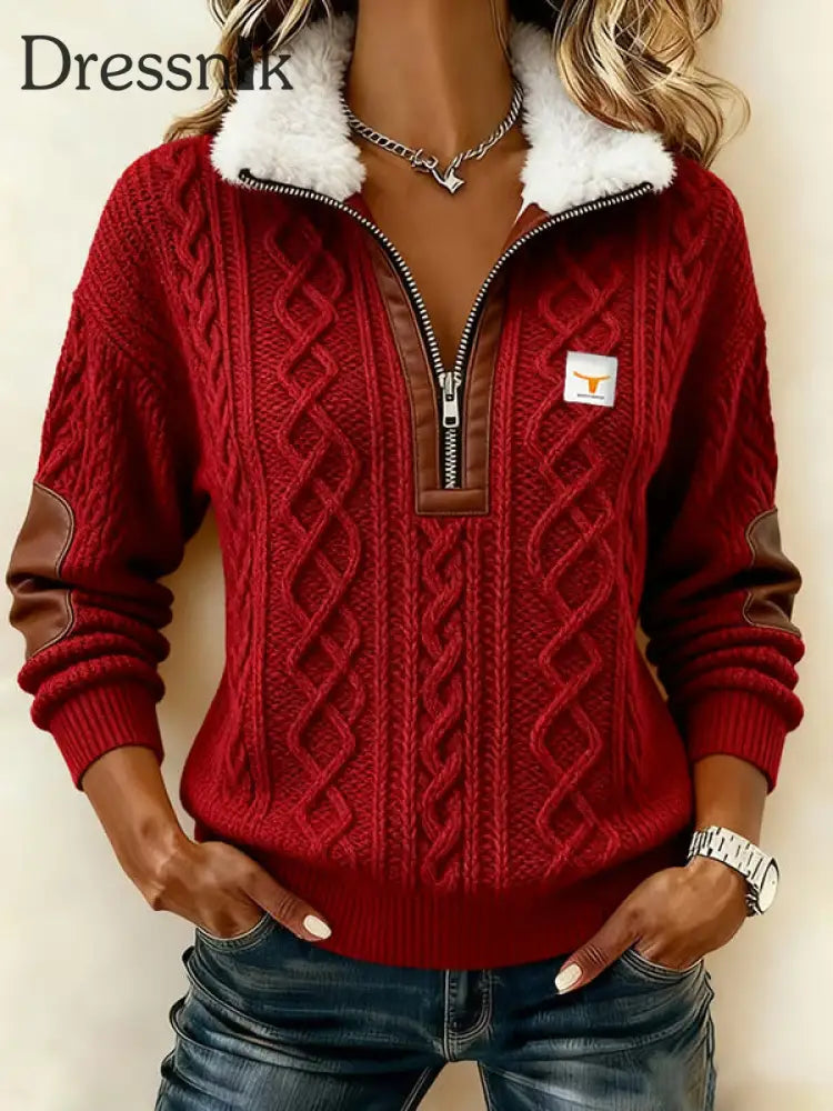 Lässiges Langarm-Top für Damen Rot / S