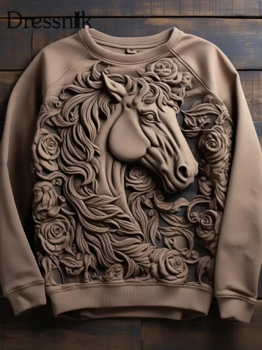 Lässiges Sweatshirt Mit Western-Pferde-Print S