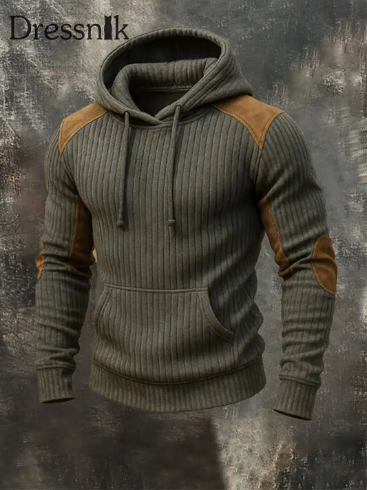 Langärmliger Kapuzen pullover mit Taschen für Herren Retro 3D Textur Armee grün / S