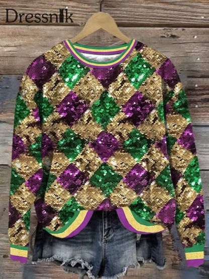 Langärmliges Damen-Sweatshirt Mit Mardi Gras-Pailletten-Print Picture 1 / S